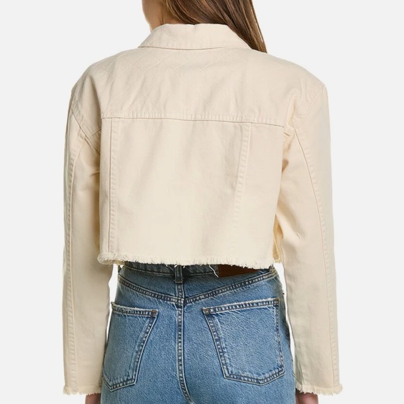 NWT SPLENDID FRAYED IVORY CROPPED DENIM JACKET, EGRET, LARGE - Picture 2 of 6